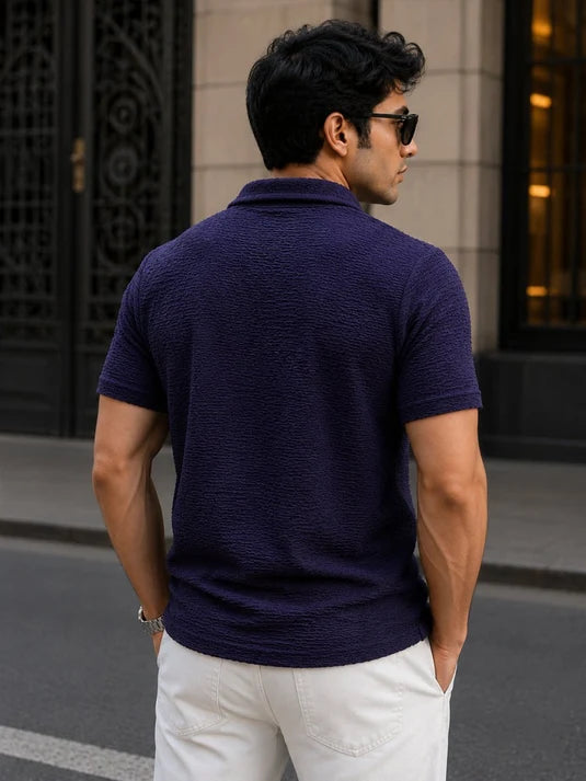 Blue Textured Polo