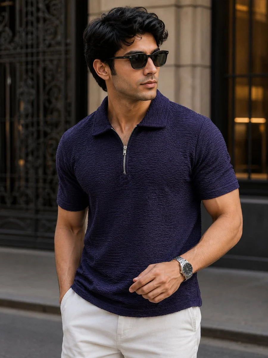 Blue Textured Polo