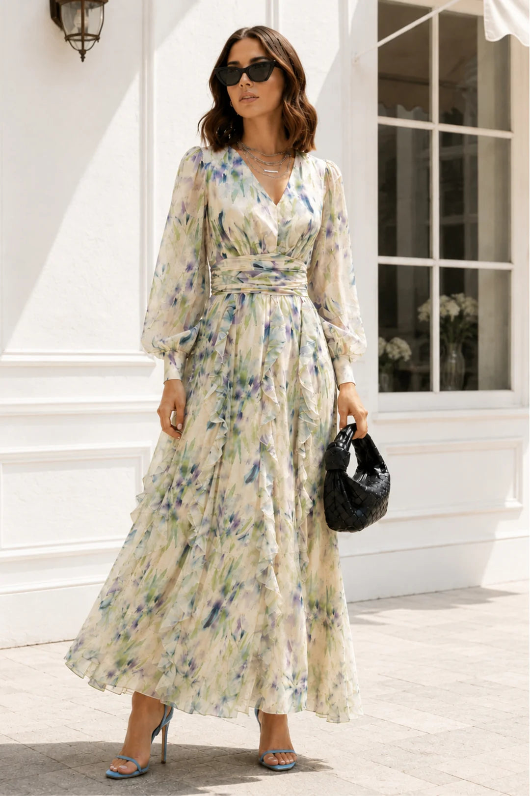 Wisteria Breeze Ruffle Maxi Dress